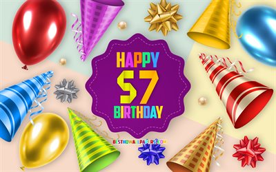 Happy 57 Years Birthday, Greeting Card, Birthday Balloon Background, creative art, Happy 57th birthday, silk bows, 57th Birthday, Birthday Party Background, Happy Birthday