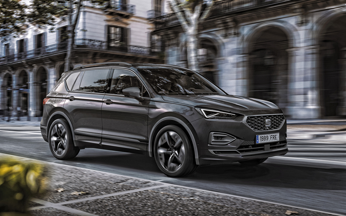 Seat Tarraco FR PHEV, 2020, front view, exterior, hybrid, gray crossover, new gray Tarraco, electric cars, Seat