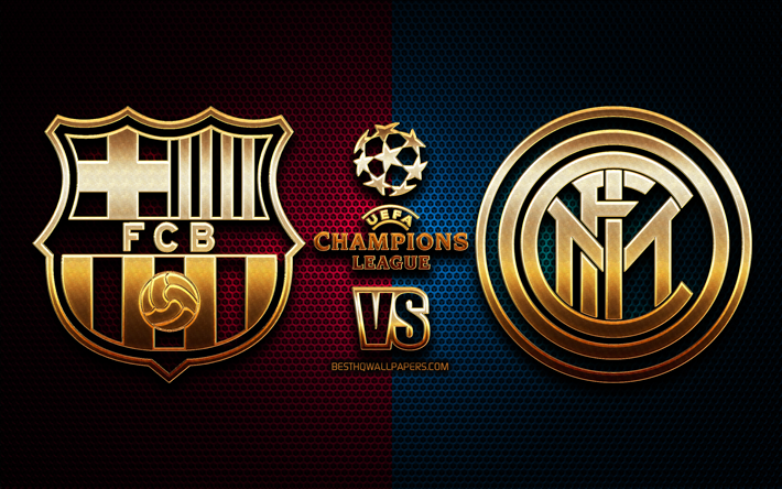 Barcellona vs Internazionale, del Gruppo F di UEFA Champions League, stagione 2019-2020, logo dorato, FC Barcelona, FC Internazionale, UEFA, FC Barcellona vs inter