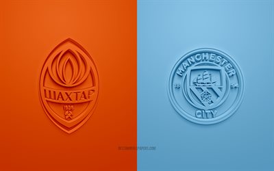 Shakhtar Donetsk vs Manchester City, Mestarien Liigan, 2019, promo, jalkapallo-ottelu, Ryhm&#228; C, UEFA, Euroopassa, Shakhtar Donetsk, Manchester City, 3d art, 3d logo, Shakhtar vs Manchester City