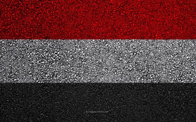 Flag of Yemen, asphalt texture, flag on asphalt, Yemen flag, Asia, Yemen, flags of Asia countries
