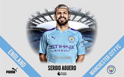 Sergio Ag&#252;ero, Manchester City FC, portre, Arjantinli futbolcu, forvet, Premier Lig, İngiltere, Manchester City futbolcular 2020, futbol, Etihad Stadyumu