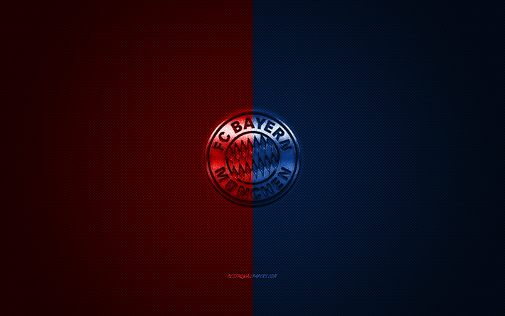 FC Bayern M&#252;nchen, Saksalainen jalkapalloseura, Bundesliiga, punainen-sininen logo, punainen-sininen hiilikuitu tausta, jalkapallo, M&#252;nchen, Saksa, Bayern M&#252;nchenin logo