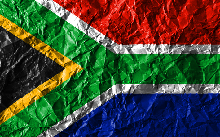South African flag, 4k, crumpled paper, African countries, creative, Flag of South Africa, national symbols, Africa, South Africa 3D flag, South Africa