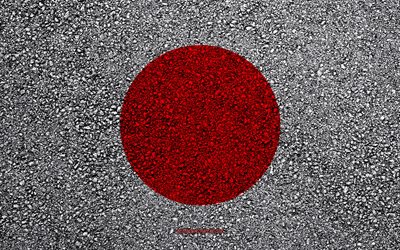Asya &#252;lkeleri Japonya bayrak, asfalt doku, asfalt bayrağı, Japonya bayrağı, Asya, Japonya, bayraklar