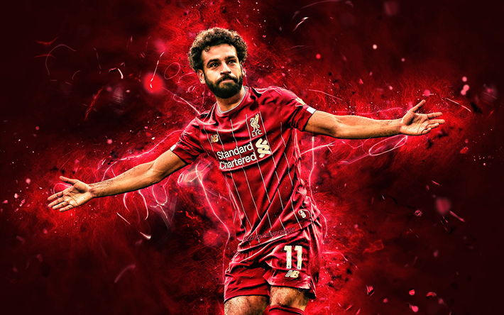 Mohamed Salah, 2019, Liverpool FC, Mısır futbolcular, gol, LFC, fan sanat, Salah, İngiltere Premier Ligi, Mohamed Salah sanat, Salah Liverpool, Mo Salah, futbol, neon ışıkları