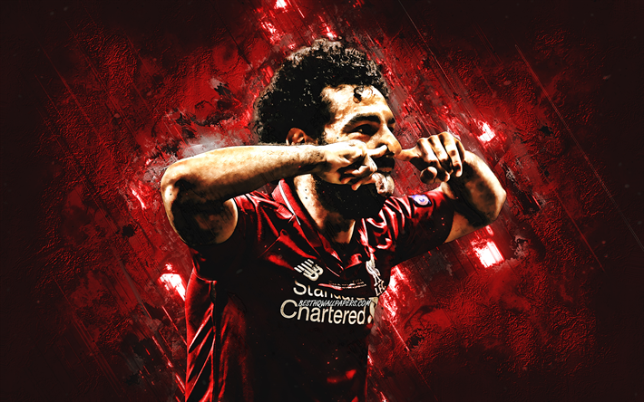 Mohamed Salah, retrato, O Liverpool FC, Eg&#237;pcio jogador de futebol, atacante, vermelho criativo fundo, pedra de fundo, Premier League, Inglaterra, futebol, Salah Liverpool