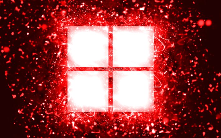 Microsoft red logo, 4k, red neon lights, creative, red abstract background, Microsoft logo, Windows 11 logo, brands, Microsoft