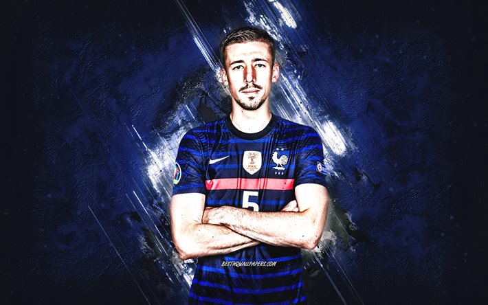 Clement Lenglet, France National Football Team, French Football Player, Portrait, Blue Stone Background, France, Football