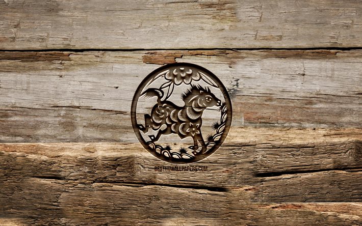 Segno zodiacale del cavallo, 4k, zodiaco cinese, segni di intaglio, calendario cinese, zodiaco del cavallo, sfondi in legno, segni zodiacali cinesi, creativo, cavallo