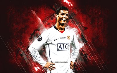 Cristiano Ronaldo, Manchester United FC, portre, retro sanat, Ronaldo Manchester United, futbol, Premier League, İngiltere