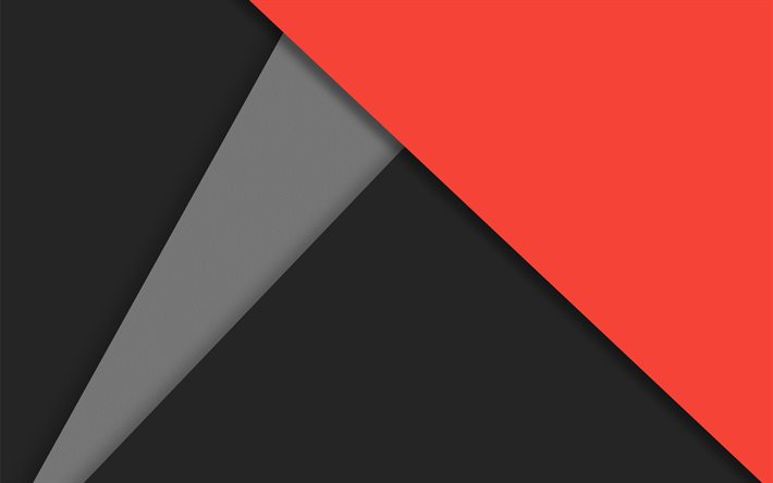 rot und schwarz, kreativ, materialdesign, 4k, geometrische formen, bunte hintergr&#252;nde, rotes dreieck, geometrische kunst, hintergrund mit linien
