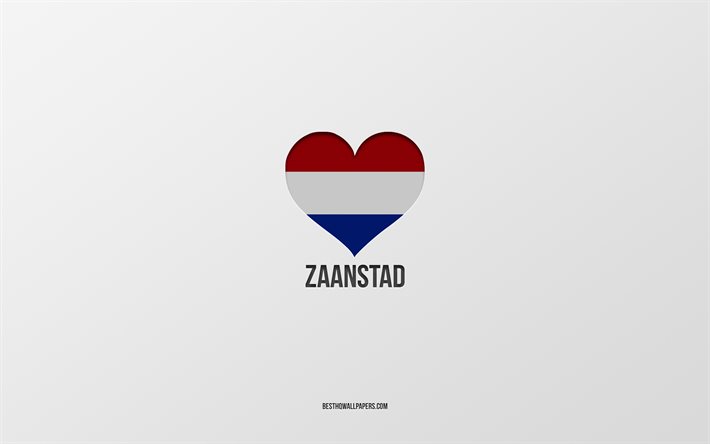 J&#39;aime Zaanstad, villes n&#233;erlandaises, Jour de Zaanstad, fond gris, Zaanstad, Pays-Bas, coeur de drapeau n&#233;erlandais, villes pr&#233;f&#233;r&#233;es, Love Zaanstad