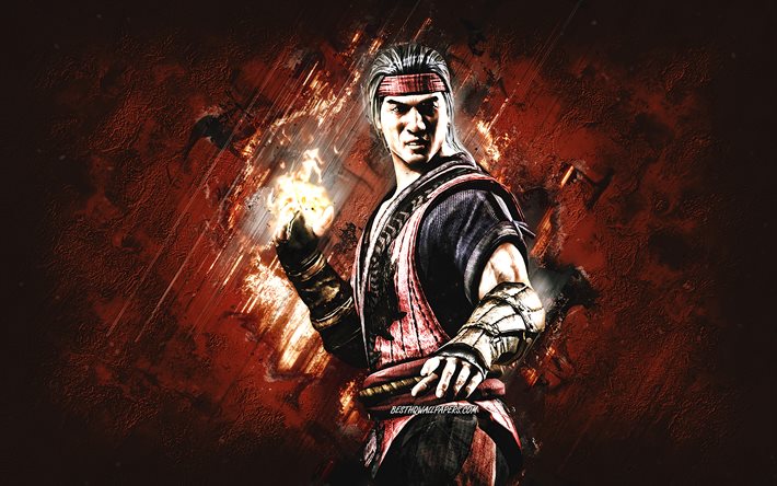 Liu Kang, Mortal Kombat Mobile, Liu Kang MK Mobile, Mortal Kombat, fond de pierre brune, personnages de Mortal Kombat Mobile, art grunge, Liu Kang Mortal Kombat