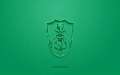 Al Ahli Saudi FC, kreativ 3D -logotyp, gr&#246;n bakgrund, SPL, Saudiarabisk fotbollsklubb, Saudi Professional League, Jeddah, Saudiarabien, 3d -konst, fotboll, Al Ahli Saudi FC 3d -logotyp