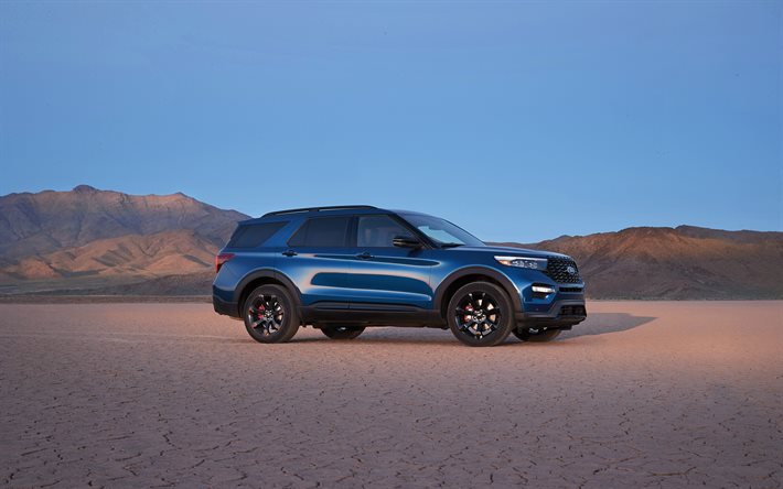 Ford Explorer ST, 4k, deserto, 2021 auto, fuoristrada, vista laterale, 2021 Ford Explorer, auto americane, Ford