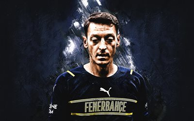 Mesut Ozil, Fenerbahce, German footballer, portrait, photoshoot, Mesut Ozil art, blue stone background, football