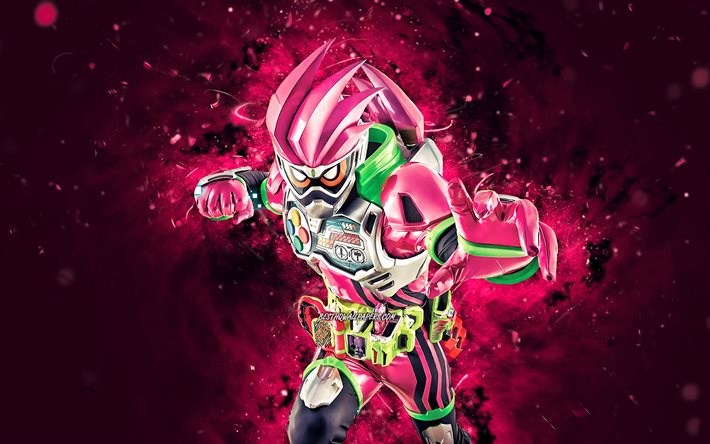 Kamen Rider, 4k, luzes de néon roxas, Kamen Rider Ex-Aid, criativo, Kamen Rider 4K, série de TV
