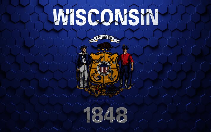 Flag of Wisconsin, honeycomb art, Wisconsin hexagons flag, Wisconsin, 3d hexagons art, Wisconsin flag