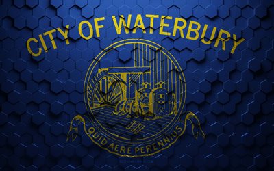 Flag of Waterbury, Connecticut, honeycomb art, Waterbury hexagons flag, Waterbury, 3d hexagons art, Waterbury flag