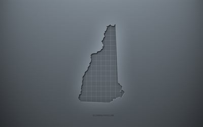 New Hampshire haritası, gri yaratıcı arka plan, New Hampshire, ABD, gri kağıt dokusu, Amerika Birleşik Devletleri, New Hampshire harita silueti, gri arka plan, New Hampshire 3d harita