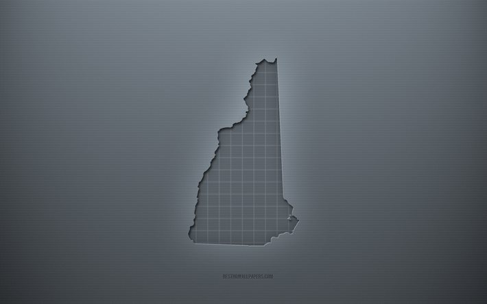 New Hampshire, 灰色の創造的な背景, 米国, 灰色の紙の質感, アメリカの州, ニューハンプシャーの地図のシルエット, ニューハンプシャーの地図, 灰色の背景, ニューハンプシャーの3Dマップ