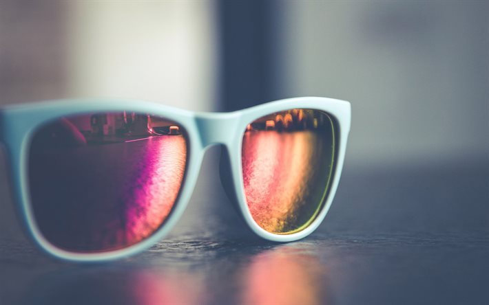 occhiali da sole, 4k, macro, bokeh, ombra, sfondo con occhiali da sole, concetti di viaggio