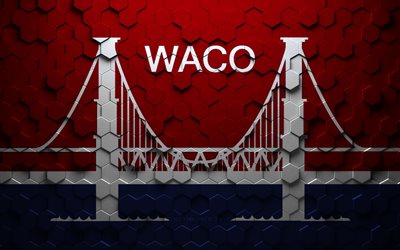 Flag of Waco, Texas, honeycomb art, Waco hexagons flag, Waco, 3d hexagons art, Waco flag