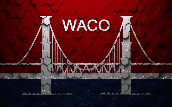 Bandeira de Waco, Texas, arte em favo de mel, bandeira de hex&#225;gonos de Waco, Waco, arte em hex&#225;gonos 3D, bandeira de Waco