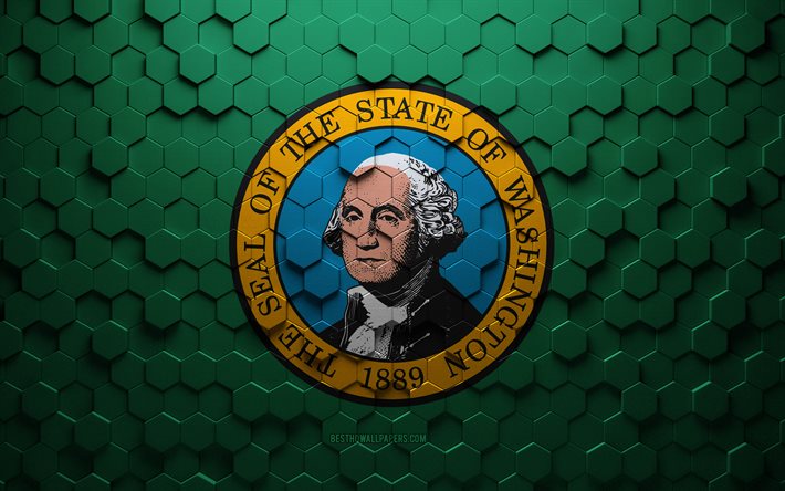 Bandiera di Washington, arte a nido d&#39;ape, bandiera di esagoni di Washington, Washington, arte di esagoni 3d, bandiera di Washington