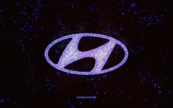 hyundai glitzer-logo, 4k, schwarzer hintergrund, hyundai-logo, lila glitzer-kunst, hyundai, kreative kunst, hyundai lila glitzer-logo
