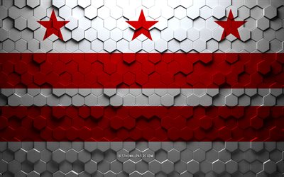 Bandeira de Washington, arte do favo de mel, bandeira dos hex&#225;gonos de Washington, Washington, arte dos hex&#225;gonos 3D, bandeira de Washington