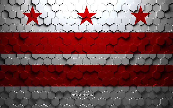 Drapeau de Washington, art en nid d&#39;abeille, drapeau des hexagones de Washington, Washington, art des hexagones 3d, drapeau de Washington