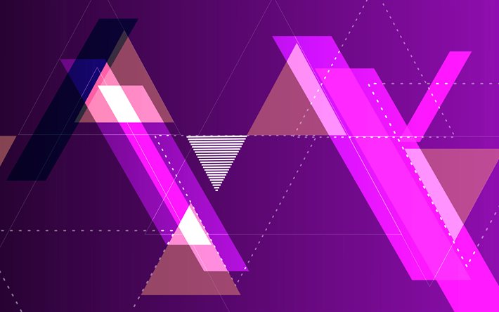 紫の幾何学的形状, 4k, creative クリエイティブ, 三角形のパターン, 幾何学的な背景, 抽象的な背景, 幾何学模様