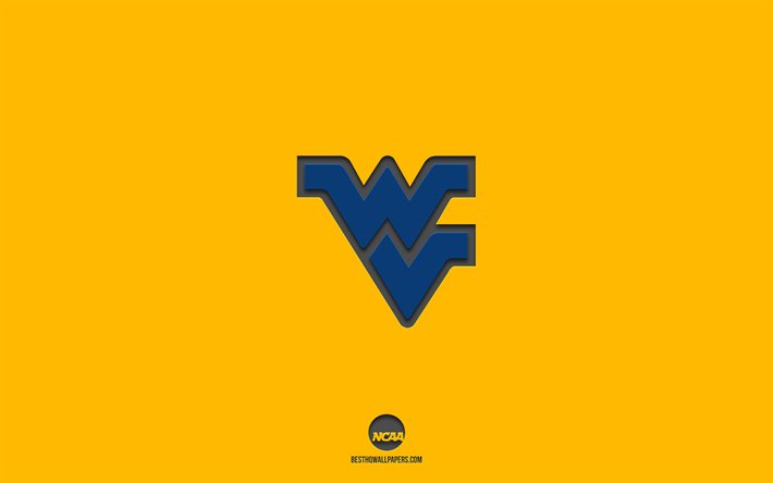 West Virginia Mountaineers, fond jaune, équipe de football américain, emblème des West Virginia Mountaineers, NCAA, West Virginia, USA, football américain, logo West Virginia Mountaineers