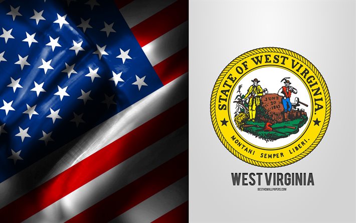 Seal of West Virginia, USA Flag, West Virginia emblem, West Virginia coat of arms, West Virginia badge, American flag, West Virginia, USA