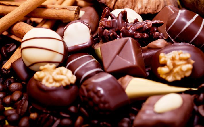 chocolates, dulces, varios tipos de dulces, chocolate