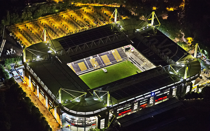 Le Signal Iduna Park, le Borussia Dortmund, le stade, la nuit, DORTMUND, Dortmund, North Rhine-Westphalia, Allemagne, French football stadiums