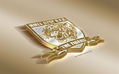 Hull City AFC, İngiliz Futbol Kul&#252;b&#252;, altın g&#252;m&#252;ş logo, Kingston Hull, İngiltere, HAZIRLIK Şampiyonası &#252;zerine, 3d altın amblemi, yaratıcı 3d sanat, futbol