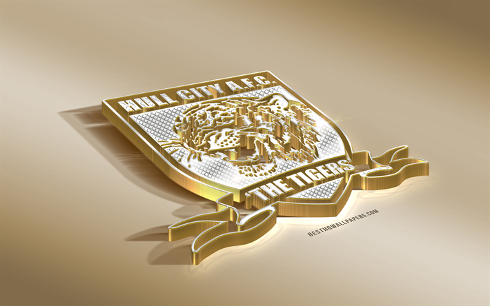 L&#39;Hull City AFC, il club di calcio inglese, oro argento logo, Kingston upon Hull, in Inghilterra, EFL Campionato, 3d, dorato, emblema, creative 3d di arte, di calcio
