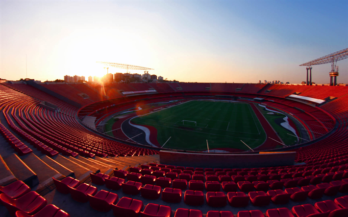 Estadio do Morumbi, coucher de soleil, vide sradium, le soccer, le Morumbi &#224; Sao Paulo, Stadium, Br&#233;sil, br&#233;silien stades