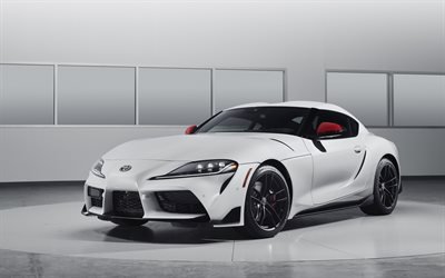 Toyota GR Supra, supercars, 2020 cars, white coupe, new Supra, japanese cars, Toyota