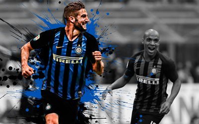 Roberto Gagliardini, 4k, Inter Milan FC, Italian football player, Internazionale FC, midfielder, blue-black paint splashes, creative art, Serie A, Italia, football, grunge, Gagliardini