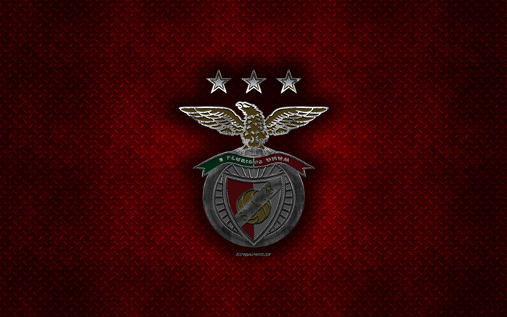 SL Benfica, Portugisiska football club, r&#246;d metall textur, metall-logotyp, emblem, Lissabon, Portugal, Den F&#246;rsta Ligan, League OSS, kreativ konst, fotboll