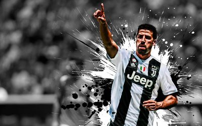 Sami Khedira, 4k, German football player, Juventus FC, midfielder, white-black paint splashes, creative art, Serie A, Italy, football, grunge, Khedira