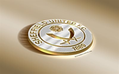 Sheffield United FC, club de football anglais, golden logo en argent, Sheffield, en Angleterre, EFL Championnat, 3d embl&#232;me dor&#233;, cr&#233;atif, art 3d, football