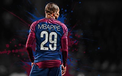 Kylian Mbappe, PSG, French football player, striker, Paris Saint-Germain, Ligue 1, France, creative art, football, Mbappe