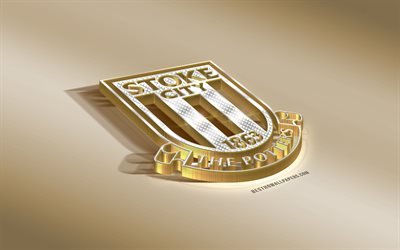 Stoke City FC, club de football anglais, dor&#233; argent&#233; logo, Stoke-on-Trent, en Angleterre, EFL Championnat, 3d embl&#232;me dor&#233;, cr&#233;atif, art 3d, football