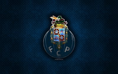Le FC Porto, le portugais du club de football, bleu m&#233;tal, texture, en m&#233;tal, logo, embl&#232;me, Porto, Portugal, Primeira Liga, Liga NOS, art cr&#233;atif, football