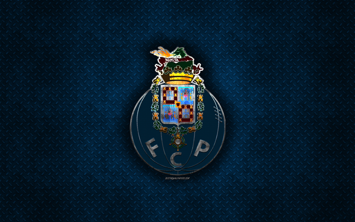 FC Porto, Portuguese football club, blue metal texture, metal logo, emblem, Porto, Portugal, Primeira Liga, Liga NOS, creative art, football